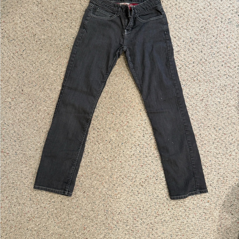 Prana Gray Denim Pants with Red flannel Lining